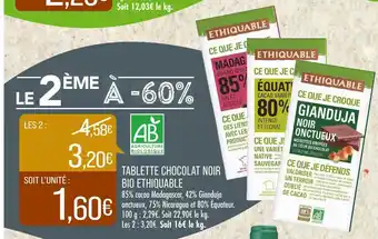 Match ETHIQUABLE TABLETTE CHOCOLAT NOIR BIO offre