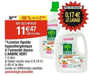 Cora x Carrefour L’ARBRE VERT (1)Lessive liquide hypoallergénique à l’amande douce offre