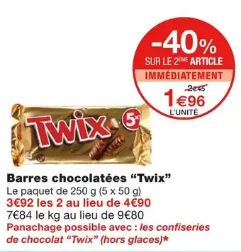 Monoprix Twix Barres chocolatées offre