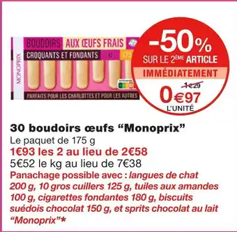 Monoprix Monoprix 30 boudoirs œufs offre
