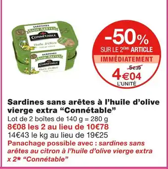 Monoprix Connétable Sardines sans arêtes à l’huile d’olive vierge extra offre
