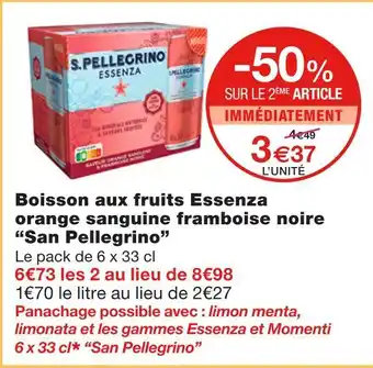 Monoprix San Pellegrino Boisson aux fruits Essenza orange sanguine framboise noire offre