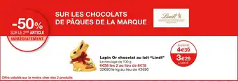 Monoprix Lindt Lapin Or chocolat au lait offre
