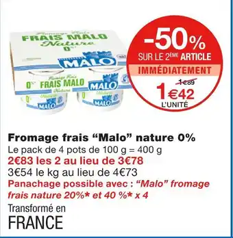 Monoprix Malo Fromage frais nature 0% offre