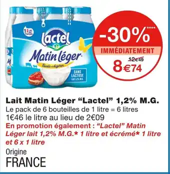 Monoprix Lactel Lait Matin Léger 1,2% M.G offre