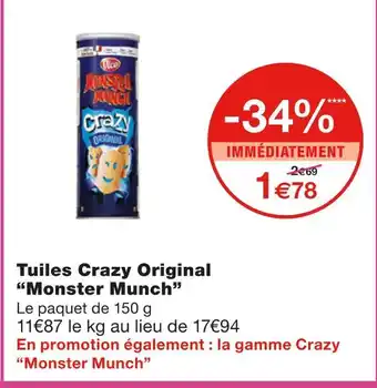 Monoprix Monster Munch Tuiles Crazy Original offre
