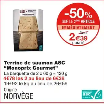 Monoprix Monoprix Gourmet Terrine de saumon ASC offre