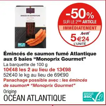 Monoprix Monoprix Gourmet Émincés de saumon fumé Atlantique aux 5 baies offre