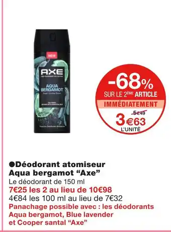 Monoprix Axe Déodorant atomiseur Aqua bergamot offre