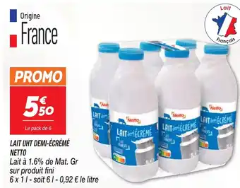 Netto LAIT UHT DEMI-ÉCRÉMÉ NETTO offre
