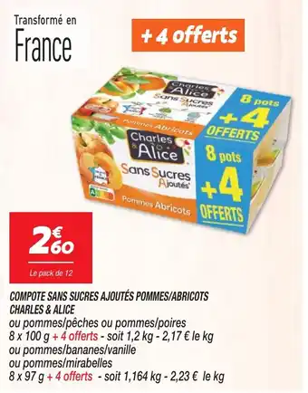 COMPOTE SANS SUCRES AJOUTĂS POMMES/ABRICOTS CHARLES & ALICE