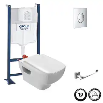 Brico Cash Pack WC suspendu sans bride JACOB DELAFON Struktura + Bati-support GROHE + plaque Start chrome + porte-rouleau carré offre