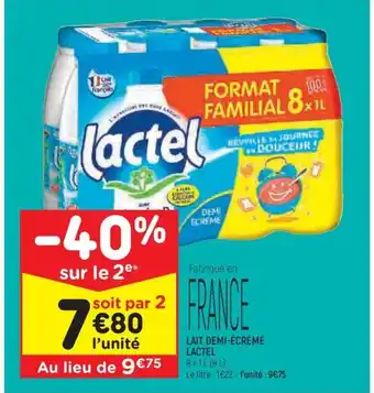 Leader Price LAIT DEMI-ÉCRÉMÉ LACTEL 8x1L (8L) offre