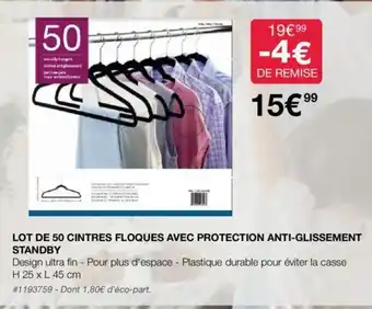 Costco LOT DE 50 CINTRES FLOQUES AVEC PROTECTION ANTI-GLISSEMENT STANDBY offre