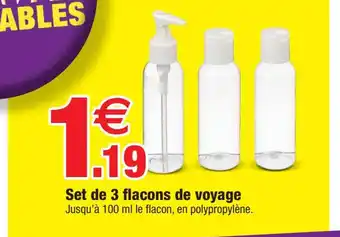 Bazarland Set de 3 flacons de voyage Jusqu'à 100 ml le flacon, en polypropylène. offre