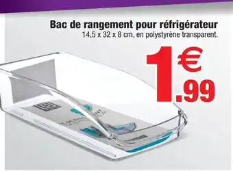 Bazarland Bac de rangement pour réfrigérateur 14,5 x 32 x 8 cm, en polystyrène transparent. offre