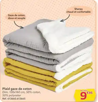 Gifi Plaid gaze de coton Dim. 130x160 cm, 50% coton, offre