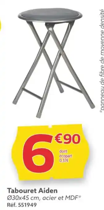 Gifi Tabouret Aiden Ø30x45 cm, acier et MDF* Réf. 551949 offre