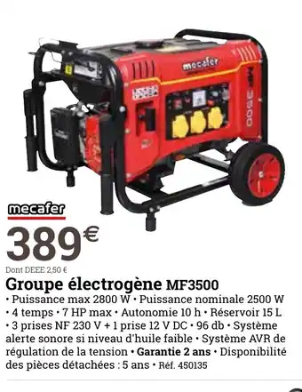 Espace emeraude Groupe électrogène MF3500 offre