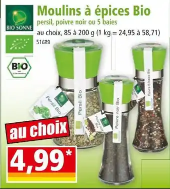 Norma BIO SONNE Moulins à épices Bio persil, poivre noir ou 5 baies offre