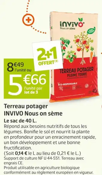 Jardiland INVIVO Nous on sème Terreau potager offre
