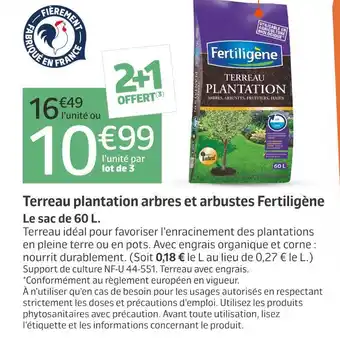 Jardiland Fertiligène Terreau plantation arbres et arbustes offre