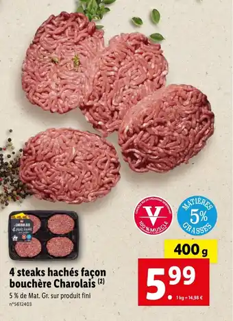 Lidl 4 steaks hachés façon bouchère Charolais (2) offre