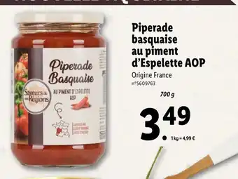 Lidl Piperade basquaise au piment d'Espelette AOP offre