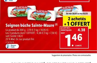 Lidl Soignon bûche Sainte-Maure offre