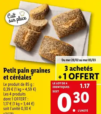 Lidl Petit pain graines et céréales offre