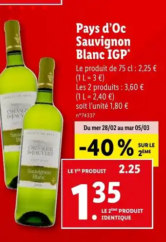 Lidl Pays d'Oc Sauvignon Blanc IGP offre