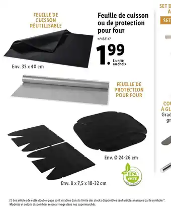 Lidl Feuille de cuisson ou de protection pour four offre