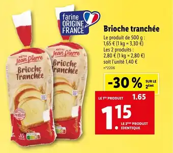 Lidl Brioche Tranchée offre