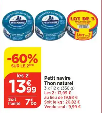 Maximarché Petit navire Thon naturel offre