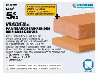 Brico Dépôt PANNEAUX SEMI-RIGIDES EN FIBRES DE BOIS offre