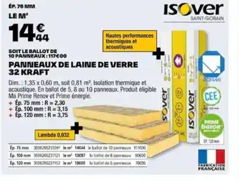Brico Dépôt PANNEAUX DE LAINE DE VERRE 32 KRAFT offre
