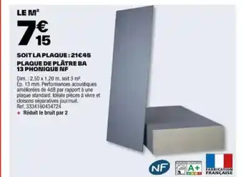 Brico Dépôt PLAQUE DE PLÂTRE BA 13 PHONIQUE NF offre