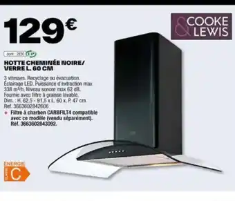 Brico Dépôt HOTTE CHEMINÉE NOIRE/ VERRE L. 60 CM offre