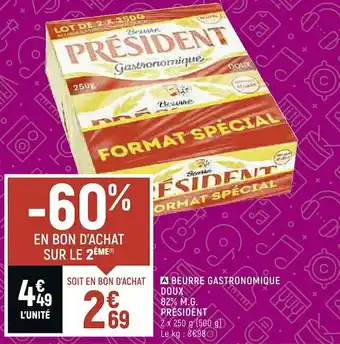 Petit Casino Président beurre gastronomique doux 82% m.g. offre