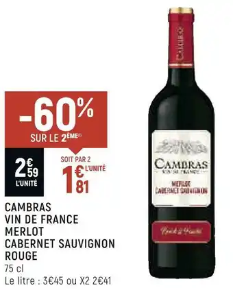 Cambras vin de france merlot cabernet sauvignon rouge
