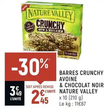 Petit Casino Nature valley barres crunchy avoine & chocolat noir offre