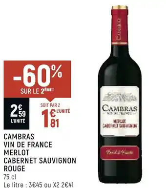 Spar Cambras vin de france merlot cabernet sauvignon rouge offre