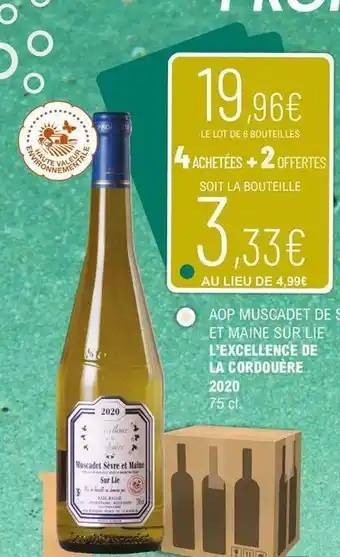 L’excellence de la cordouère aop muscadet de sèvre et maine sur lie 2020