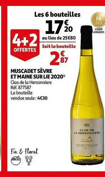 Auchan Muscadet Sèvre Et Maine Sur Lie 2020 Clos De La Hersonnière offre