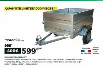 Feu Vert Remorque Eco 160 Rr Erdé Classic offre