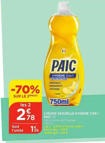 Liquide Vaisselle Hygiène 3 En 1 Paic