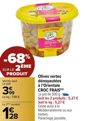 Carrefour Market Olives vertes dénoyautées à l'Orientale CROC FRAIS offre