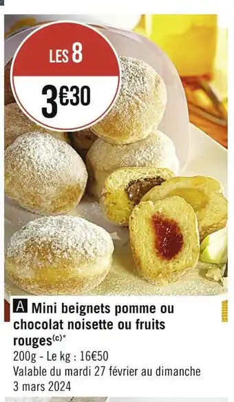 Casino Supermarchés Mini beignets pomme chocolat noisette ou fruits rouges offre