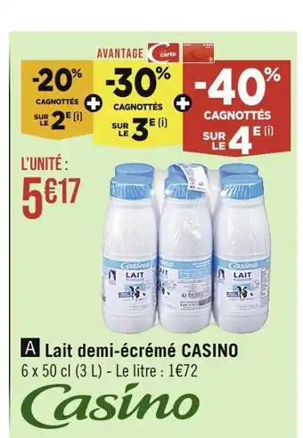 Casino Supermarchés CASINO Lait demi-écrémé offre