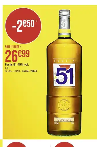 Casino Supermarchés Pastis 51 Pastis 51 45% vol offre